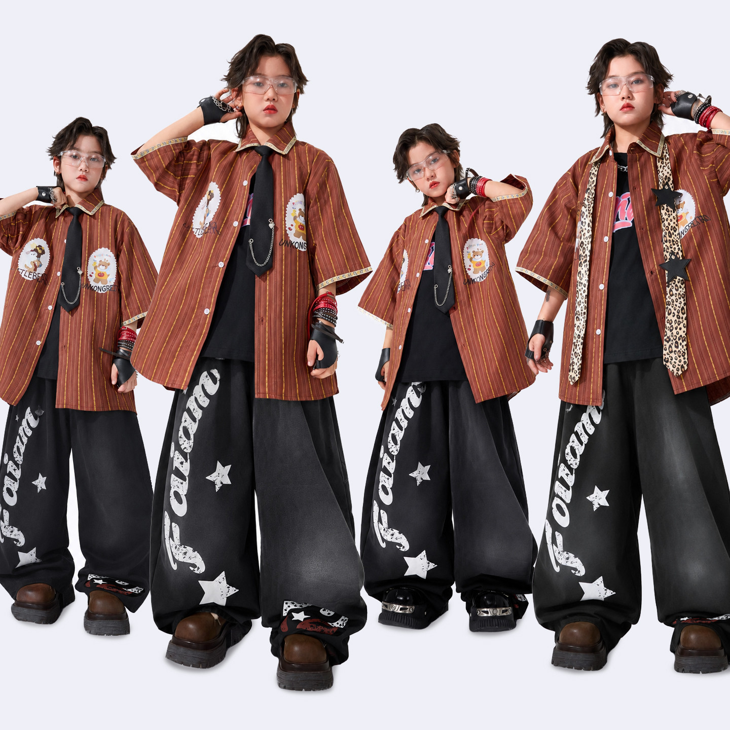 嘻哈街舞儿童潮服hiphop衬衫男女童套装架子鼓表演走秀爵士演出服
