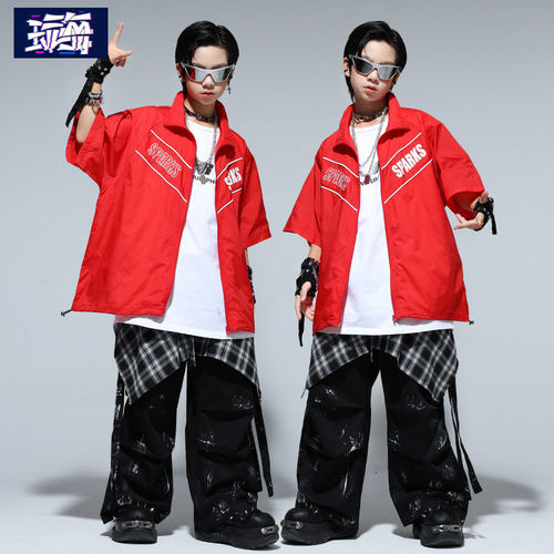 街舞儿童潮服嘻哈教练夹克男童少儿hiphop架子鼓表演出服时髦女孩