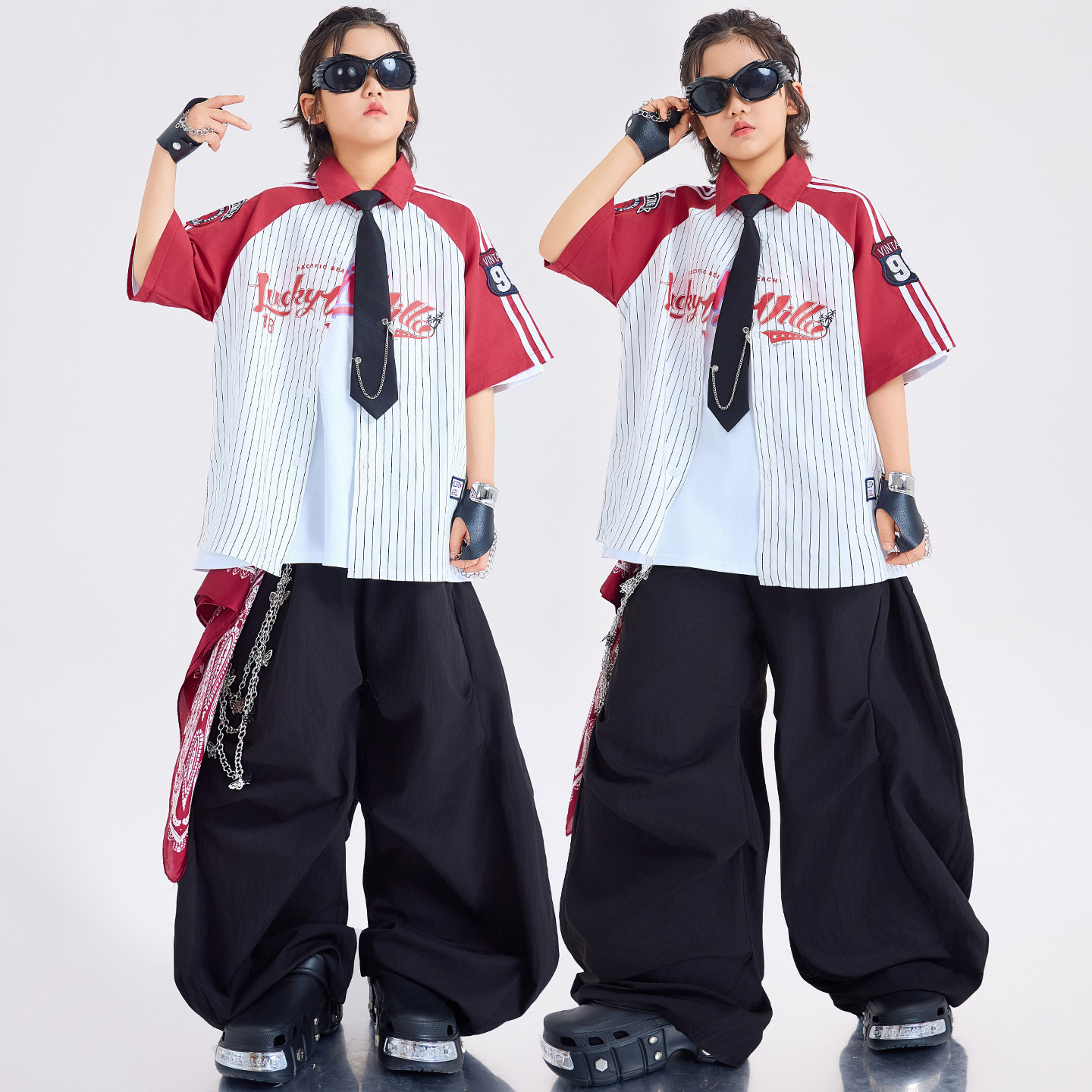 儿童街舞潮服男童嘻哈hiphop六一演出服潮炫酷少儿短袖炸街三件套