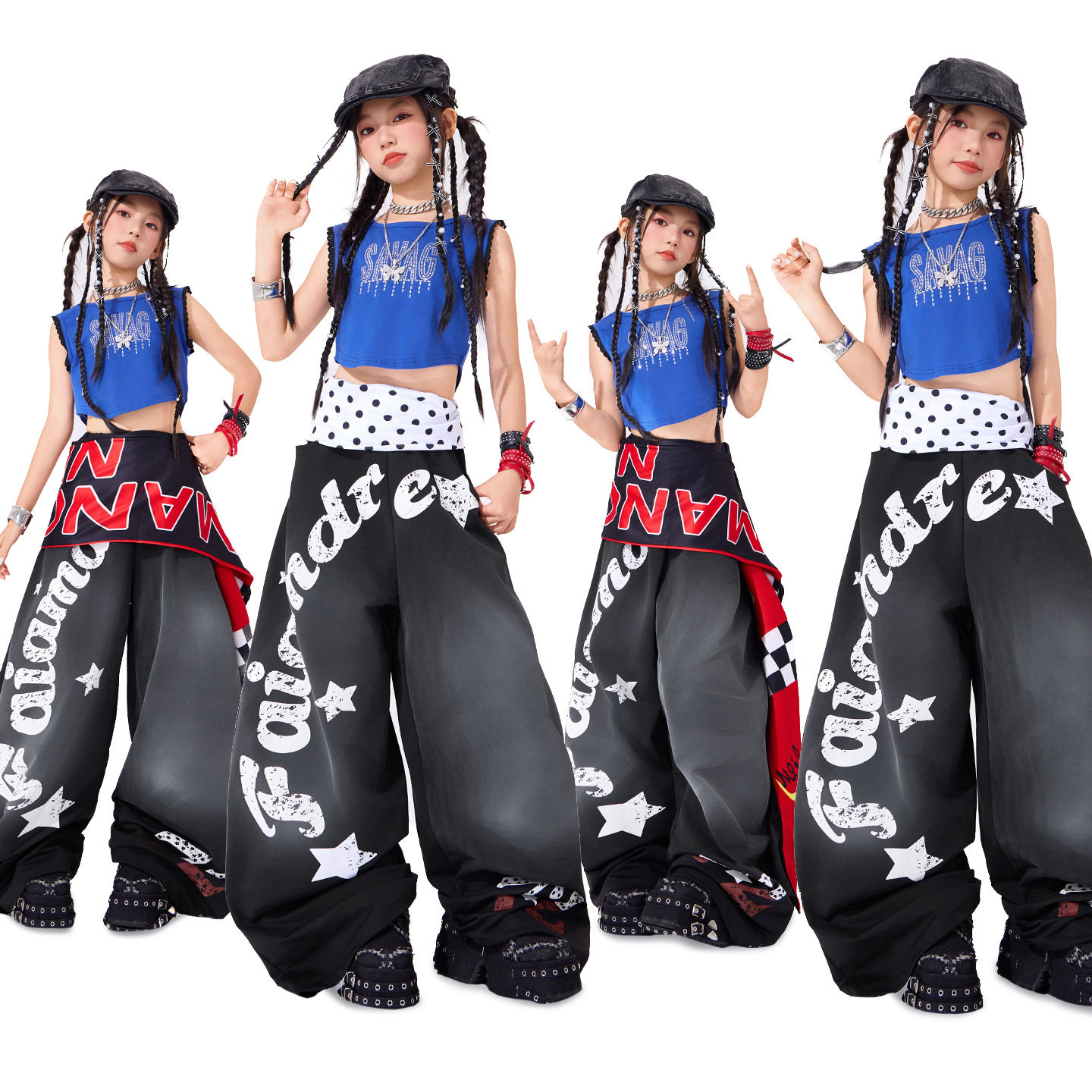 女童爵士舞服装潮酷时髦嘻哈舞蹈街舞潮服女孩模特走秀儿童演出服