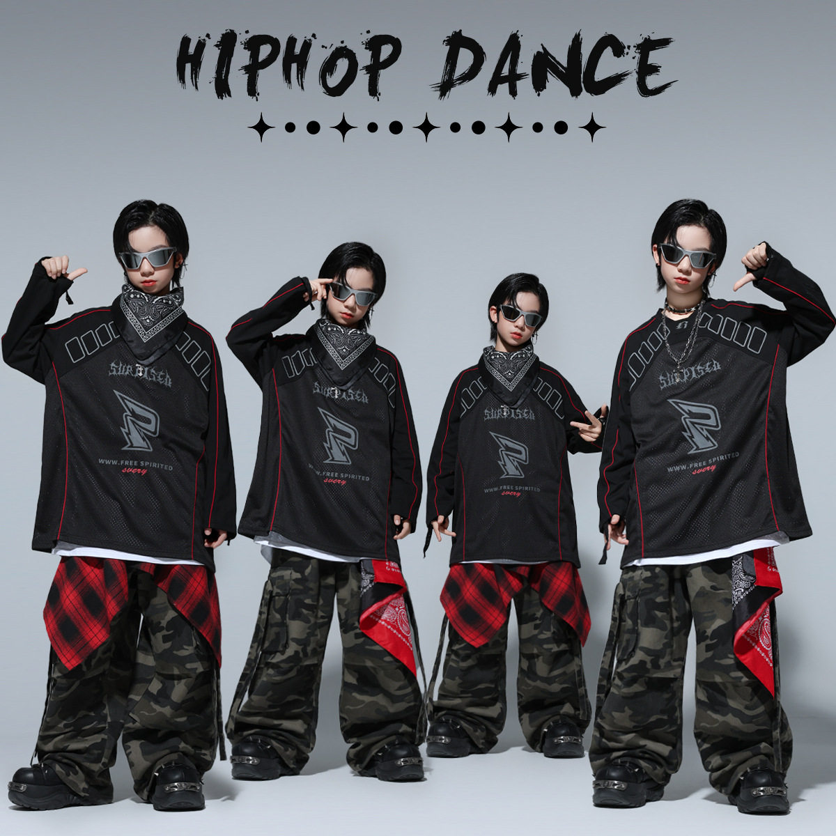 男童街舞潮装嘻哈少儿架子鼓表演炸街儿童hiphop舞台演出时髦套装