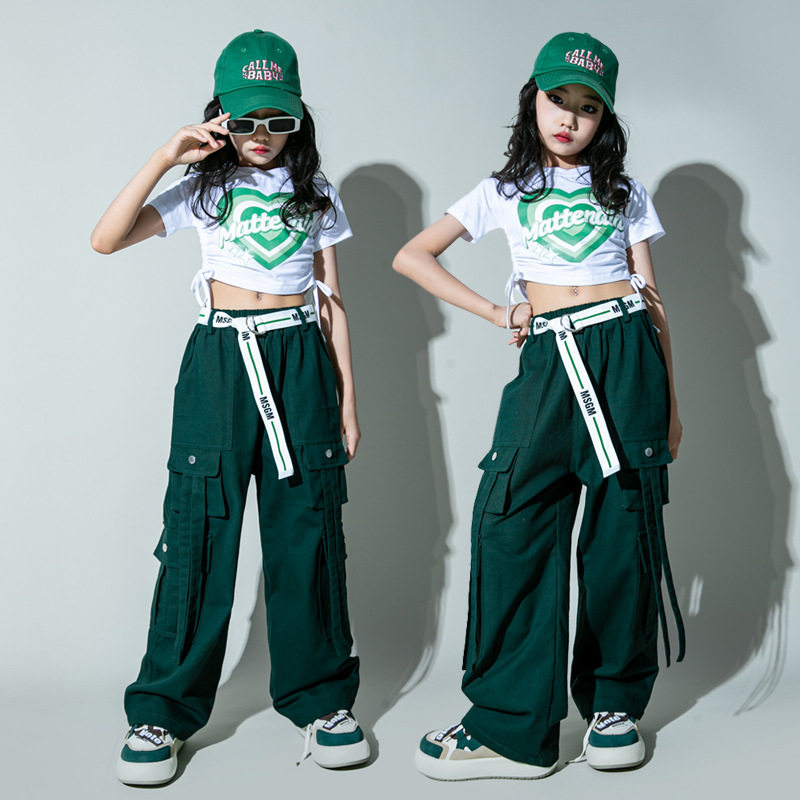 爵士舞演出服女童时尚潮流女孩露脐走秀潮服定制街舞潮服牌夏季套