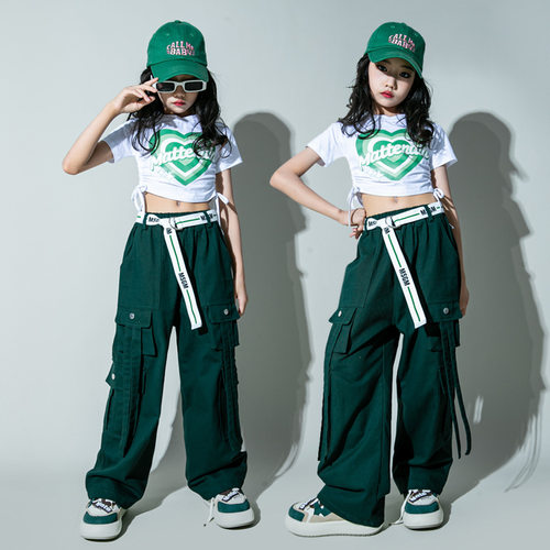 爵士舞演出服女童时尚潮流女孩露脐走秀潮服定制街舞潮服牌夏季套