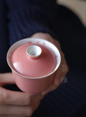 景德镇沐云言物纯色中式手绘春风十里两才盖碗