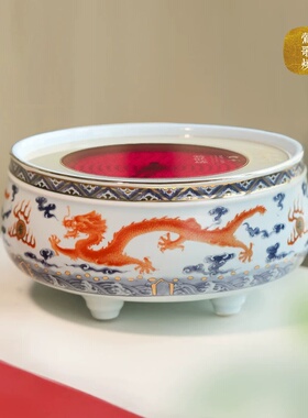 莺歌烧复古陶瓷电陶炉青花矾红水波云龙纹青花瓷复刻限量版煮茶炉