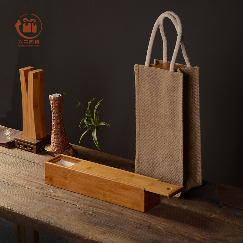 长方形抽盖式竹盒飞白包装加厚板