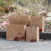 荷花纹牛皮纸袋手拎礼品服装 环保购物打包袋紫砂锦盒配套袋子订做