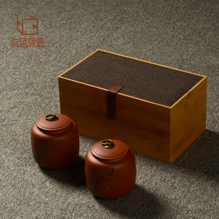 皮扣深咖竹頂盒茶葉盒套裝 禮品盒 復(fù)古紫砂壺古玩收納包裝 簡約時尚