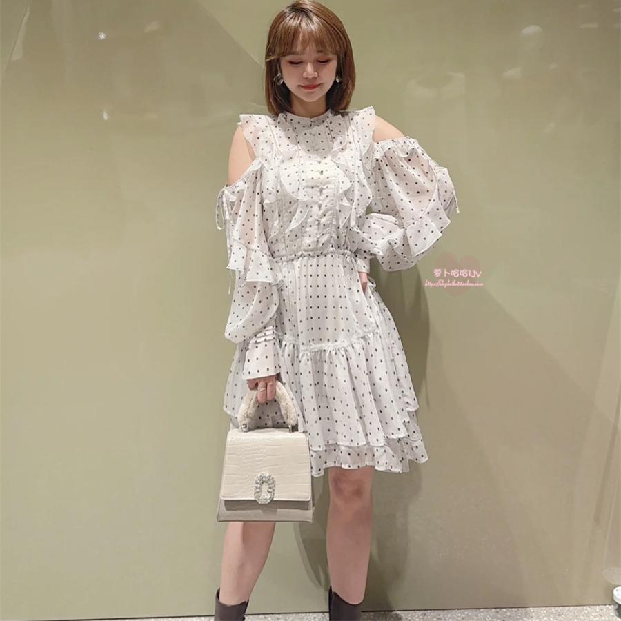 淑女雪纺印花露肩仙气甜美连衣裙