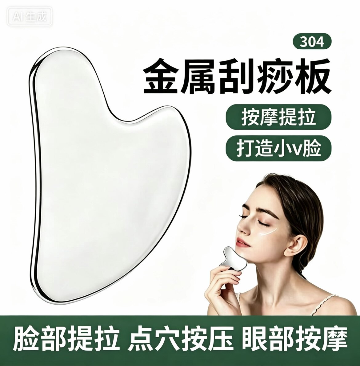 达愈304食品级不锈钢刮痧板面部美容脸部按摩器全身通用疏通经络