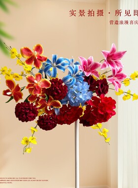 婚房仿真花束装饰摆件红色喜庆插花结婚婚礼场景布置床头桌面假花