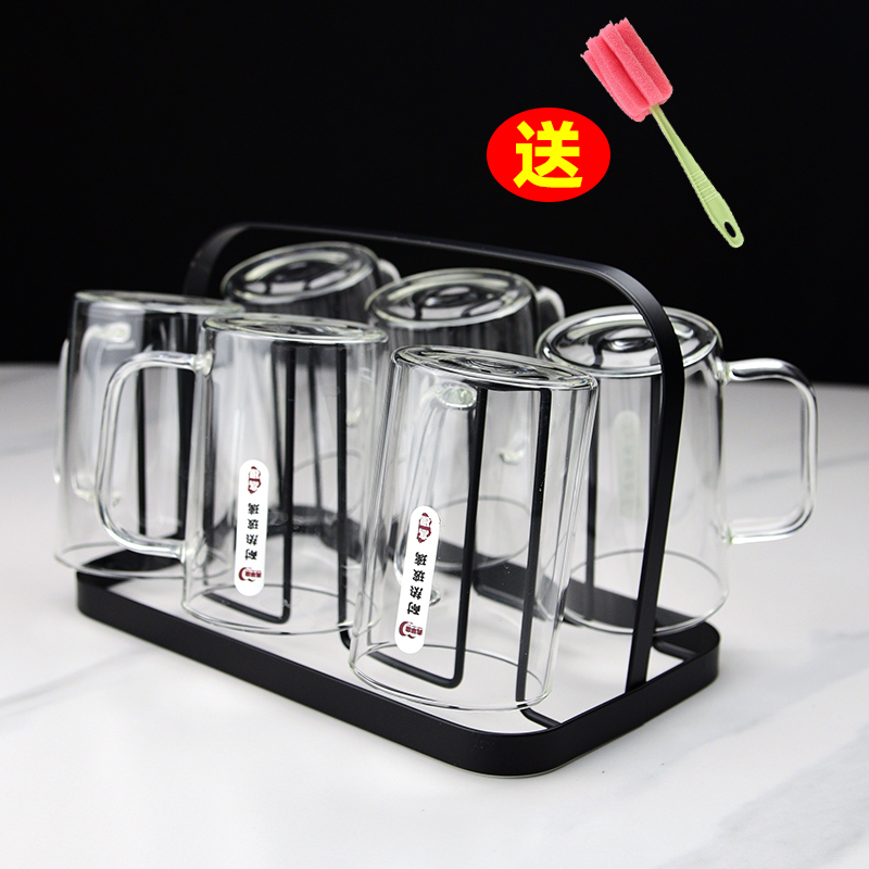 青苹果高硼硅玻璃杯家用耐热防暴水杯子泡茶杯客厅杯子水杯杯架