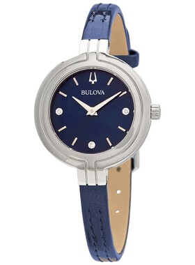 美国代购Bulova宝路华Rhapsody石英蓝色表盘真皮女士手表96P212