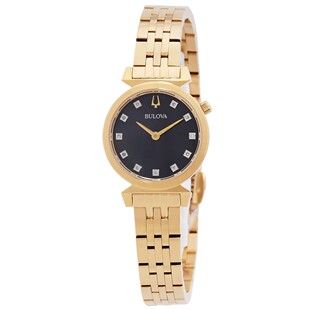 美国代购Bulova宝路华Regatta石英镶钻黑色表盘女士手表97P173