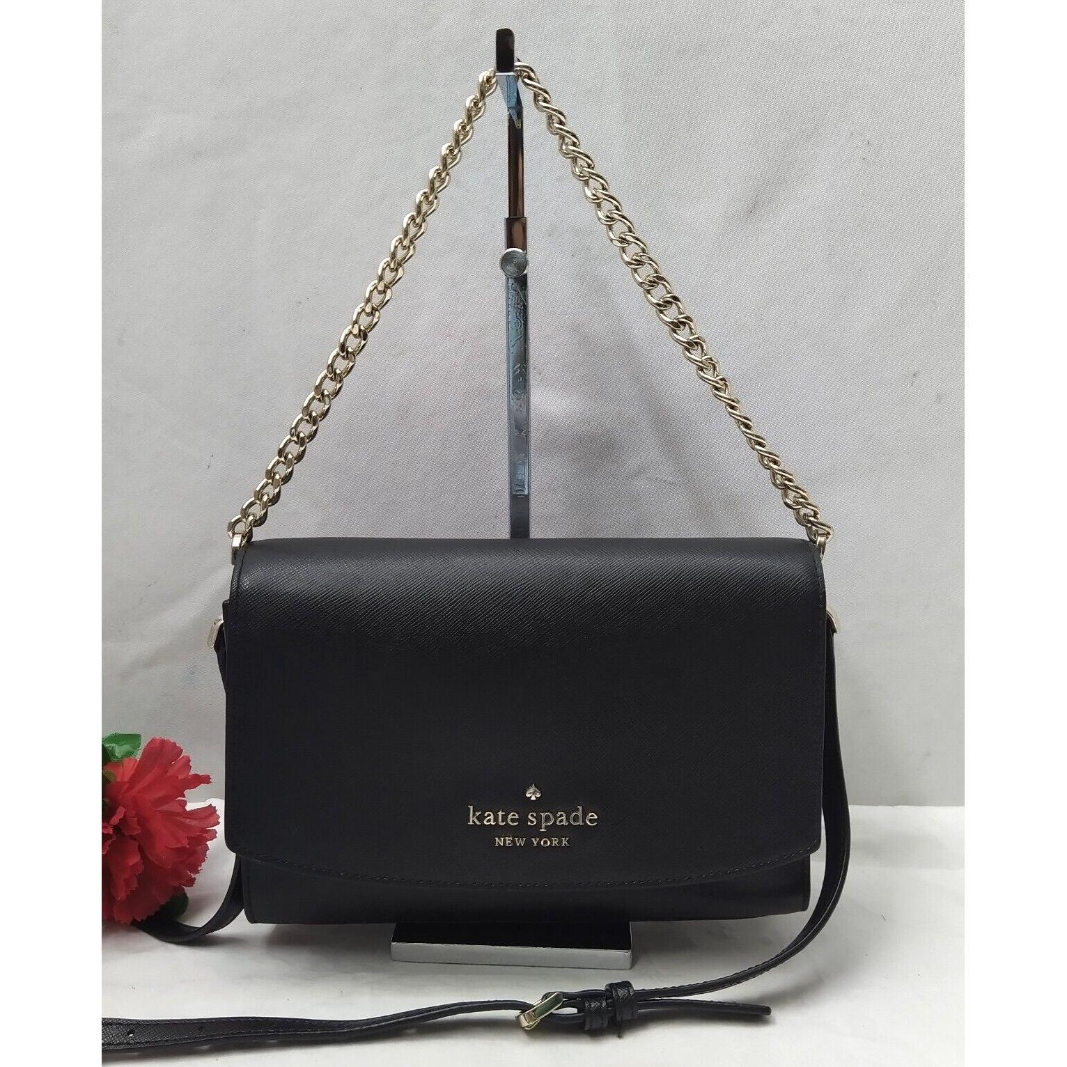 kate spade New York黑色真皮链表带翻盖Closure斜挎包