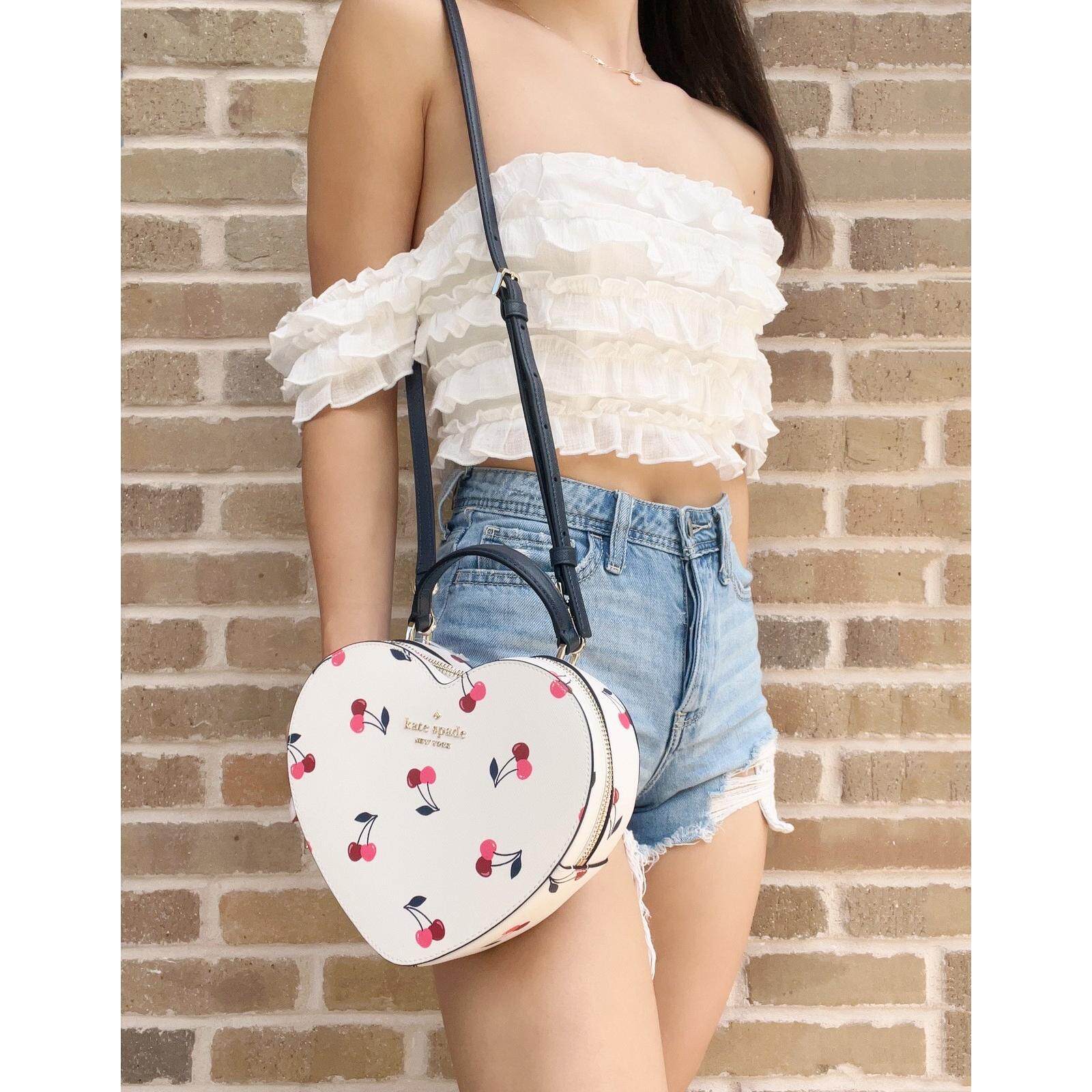 kate spade New York Love Shack红色红色心斜挎包奶白