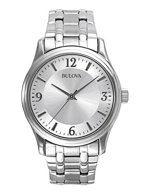Bulova宝路华男士石英银不锈钢手表38MM 96A000