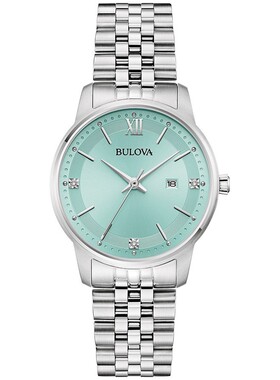 Bulova宝路华女士日期石英蓝色银不锈钢手表32MM 96P259