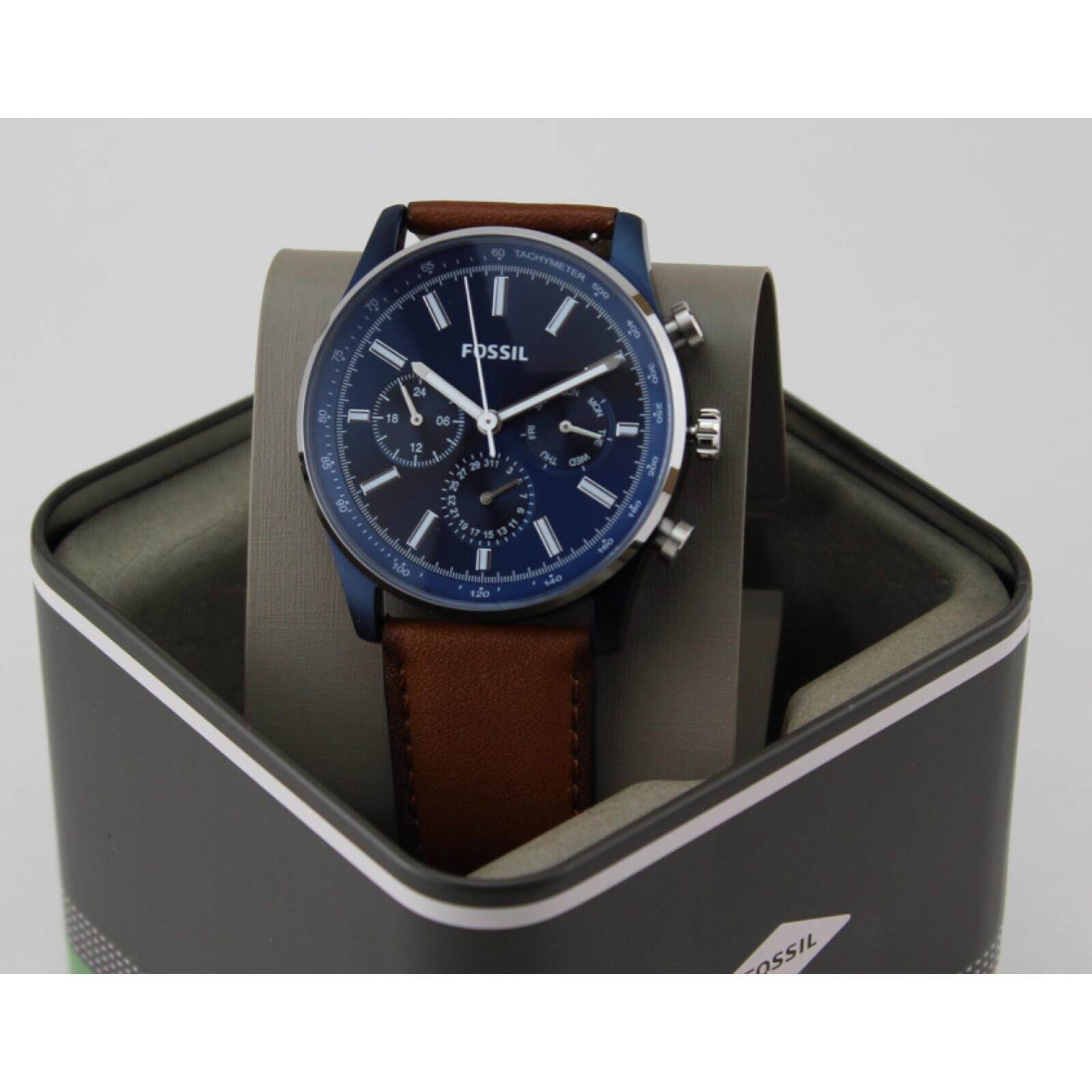 Fossil Sullivan计时表海军蓝蓝色棕色BQ2512男士手表