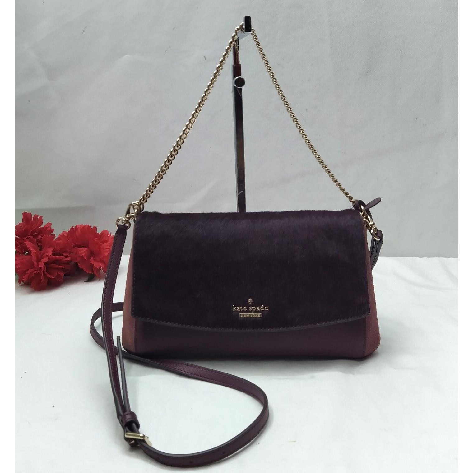 kate spade New York紫色真皮牛Hair链表带斜挎包