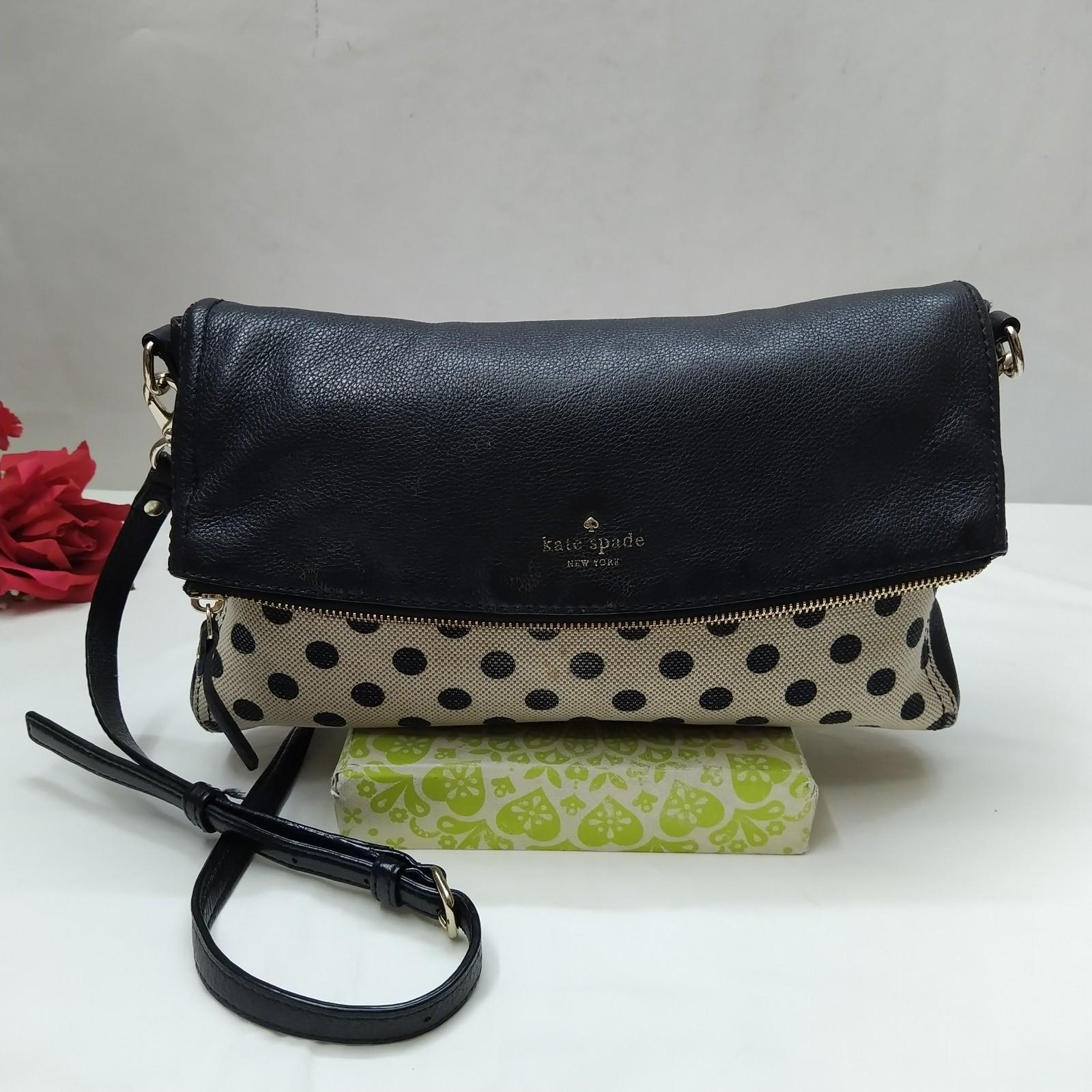 kate spade New York黑色帆布真皮Polka Dots Zipper斜挎包