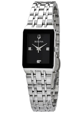 美国代购Bulova宝路华Quadra镶钻黑色表盘女士手表96P202