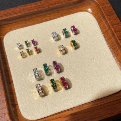 S925纯银镀金镶钻T方锆石隔片DIY手工翡翠水晶珍珠手链散珠配件