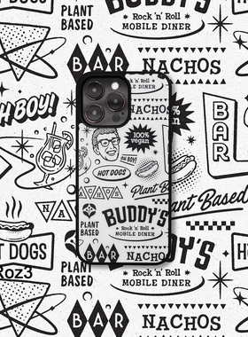 ROZ3餐吧海报适用于iPhone17promax16苹果15磁吸手机壳14美式复古涂鸦创意黑边PC材质磨砂保护套个性13防摔