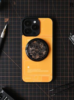 Roz3原创苹果电路板适用于iPhone17promax16苹果15手机壳14防摔工业风保护套个性潮流黄色系机械装置方口黑边