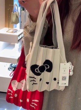 韩国JOSEPH&STACEY三丽鸥联名百褶针织手提包HelloKitty/Kitty
