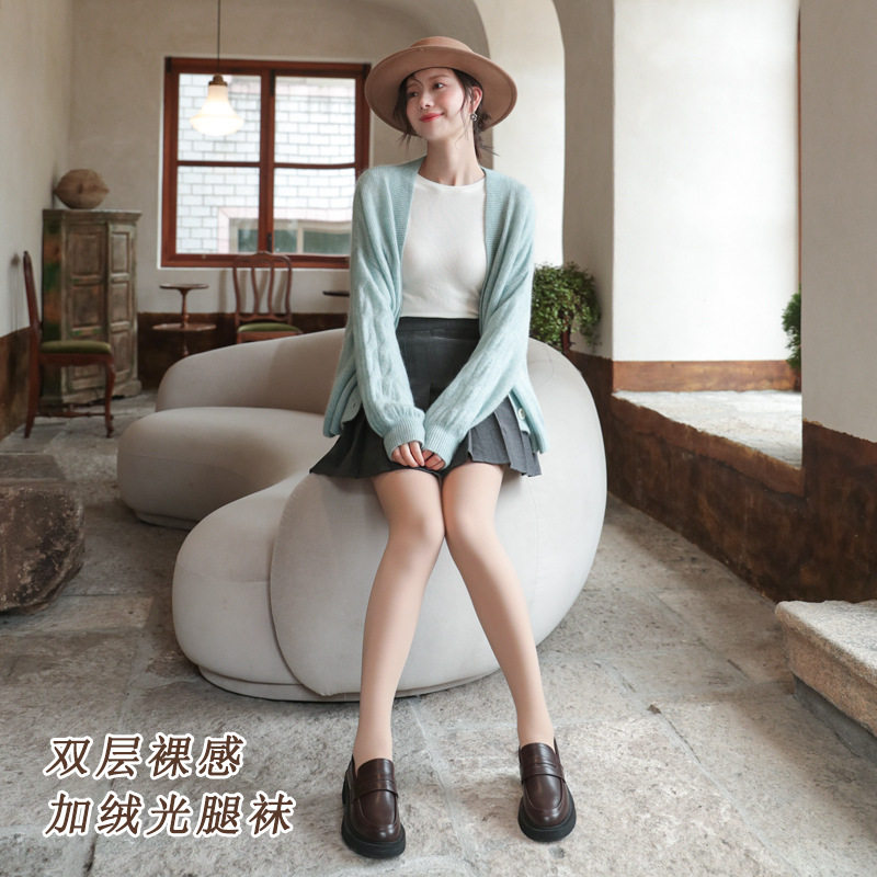 加绒加绒保暖双层肉色光腿袜