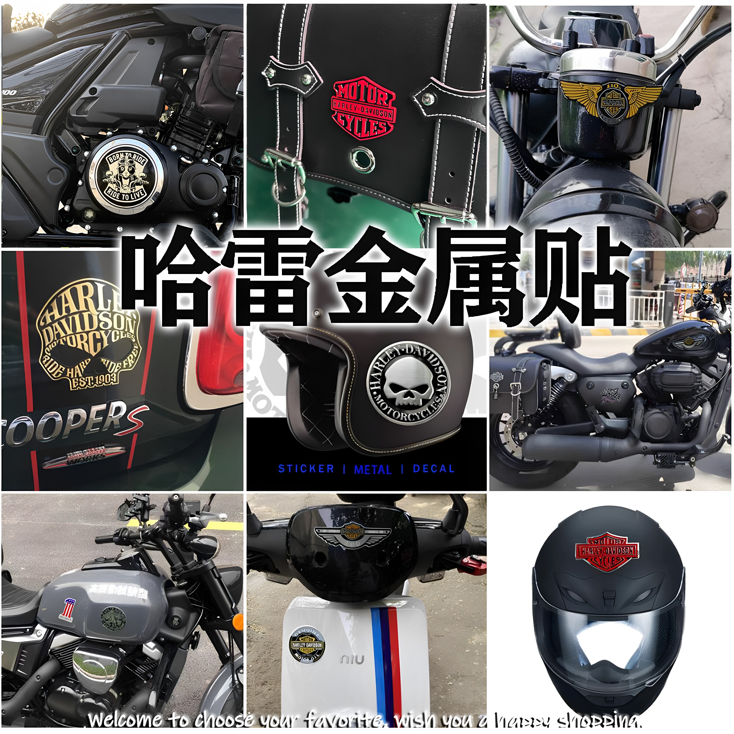 哈雷金属贴纸摩托车汽车复古骷髅头翅膀改装标志油箱排气筒装饰贴
