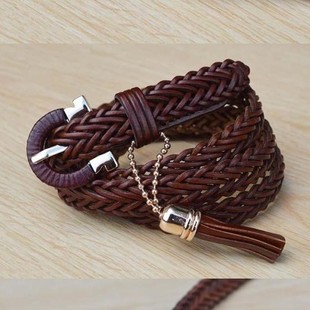 免邮女式细款真皮腰带流行女士编织全头层牛皮皮带女用超细款皮带