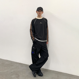 T恤国潮美式 arch 饰线长袖 男生 咆哮野兽复古拼接装 roaringwild