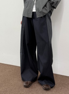 roaringwild a arch咆哮野兽黑色拼接休闲裤子美式宽松阔腿西裤男