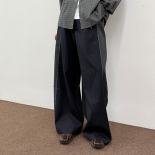 宽松阔腿西裤 roaringwild 子美式 arch咆哮野兽黑色拼接休闲裤 男