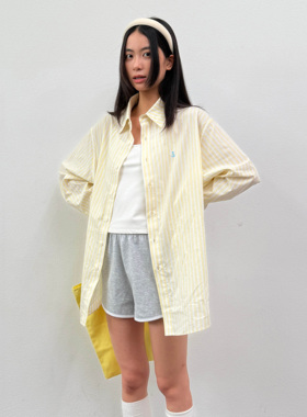 roaringwild a arch 咆哮野兽 淡黄色徽标长袖上衣条纹衬衫外套男