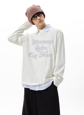 roaringwild a arch咆哮野兽 白色印花圆领打底衫上衣长袖T恤男款