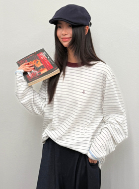 roaringwild a arch 咆哮野兽白色圆领t恤撞色条纹美式长袖上衣男