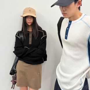 情侣长袖 roaringwild 咆哮野兽亨利领华夫格t恤美式 arch 上衣男