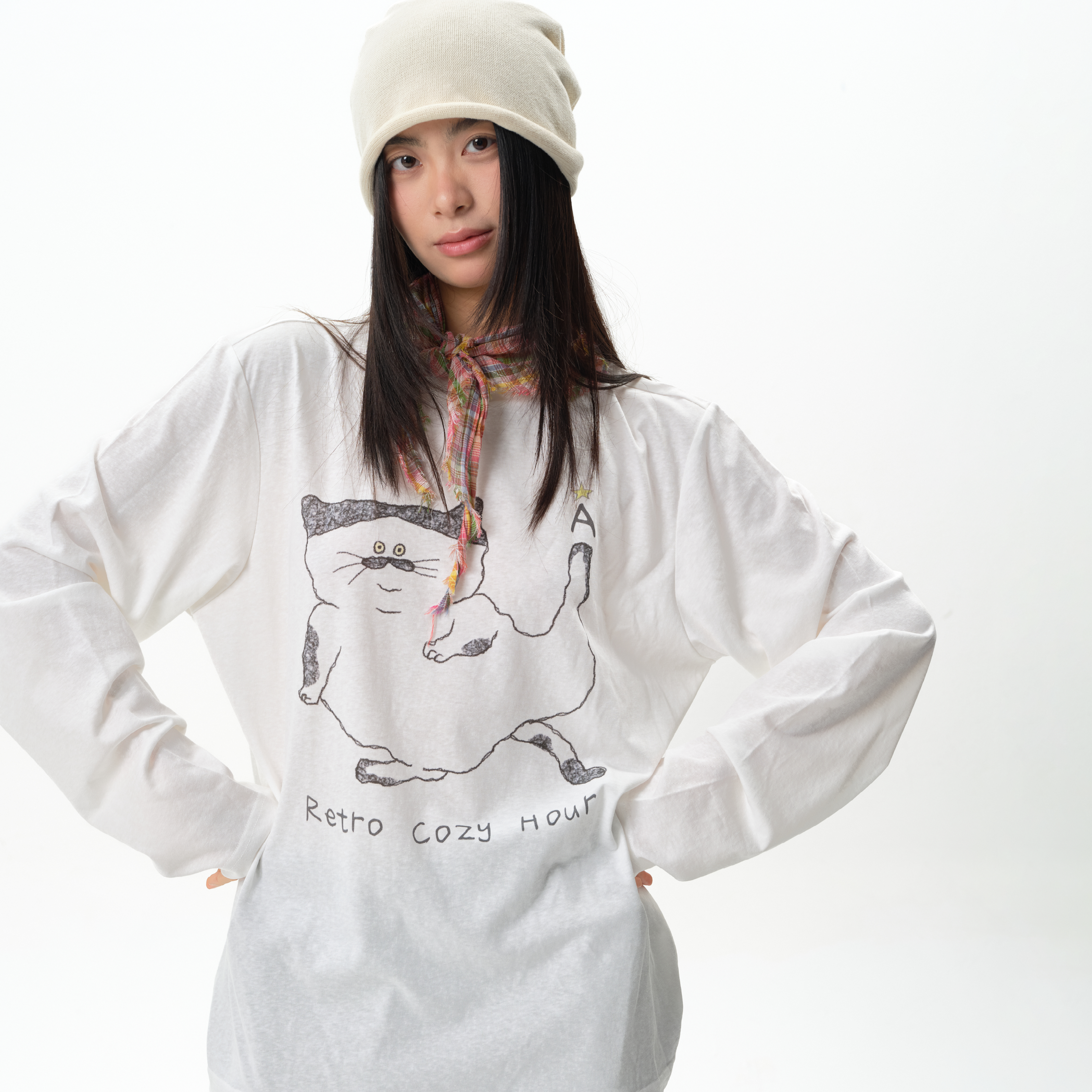 roaringwild白色猫咪雪花棉长袖