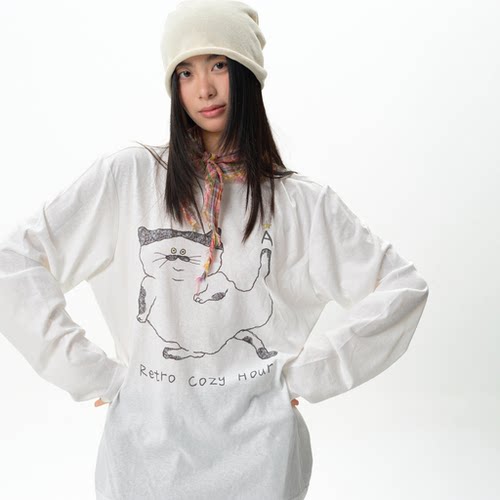 roaringwild白色猫咪雪花棉长袖