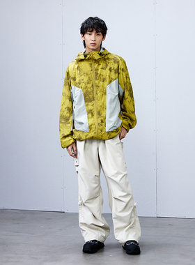 roaringwild a arch 咆哮野兽 米白色膝褶宽松廓形伞兵裤