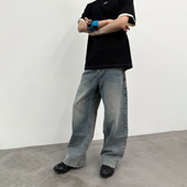 水洗潮牌美式 arch roaringwild 咆哮野兽 蓝色宽松长裤 牛仔裤 男