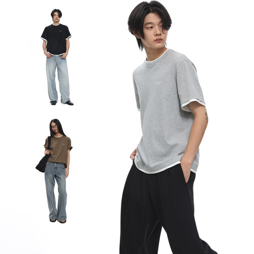 roaringwild a arch 咆哮野兽假两件短袖T恤宽松男女同款纯棉舒适