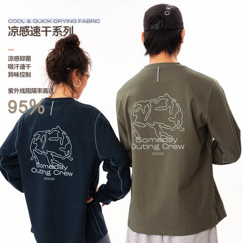 SOC拼接明线后幅印花运动长袖T恤