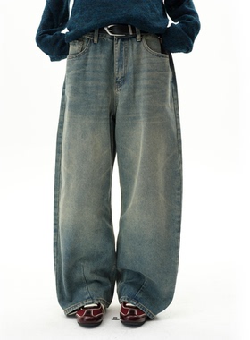 roaringwild a arch 咆哮野兽 蓝色镰刀裤弧形美式复古水洗牛仔裤