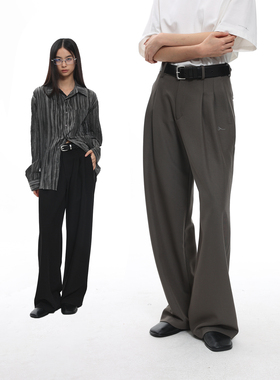 roaringwild a arch 咆哮野兽 黑色双褶垂感西裤通勤工裤立体廓形