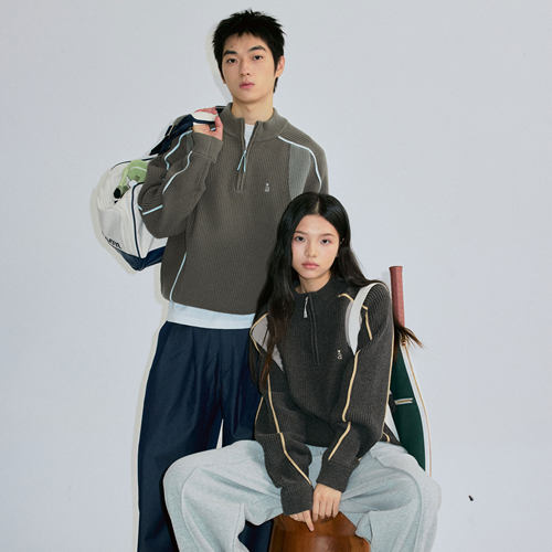 咆哮野兽半拉链撞色针织毛衣