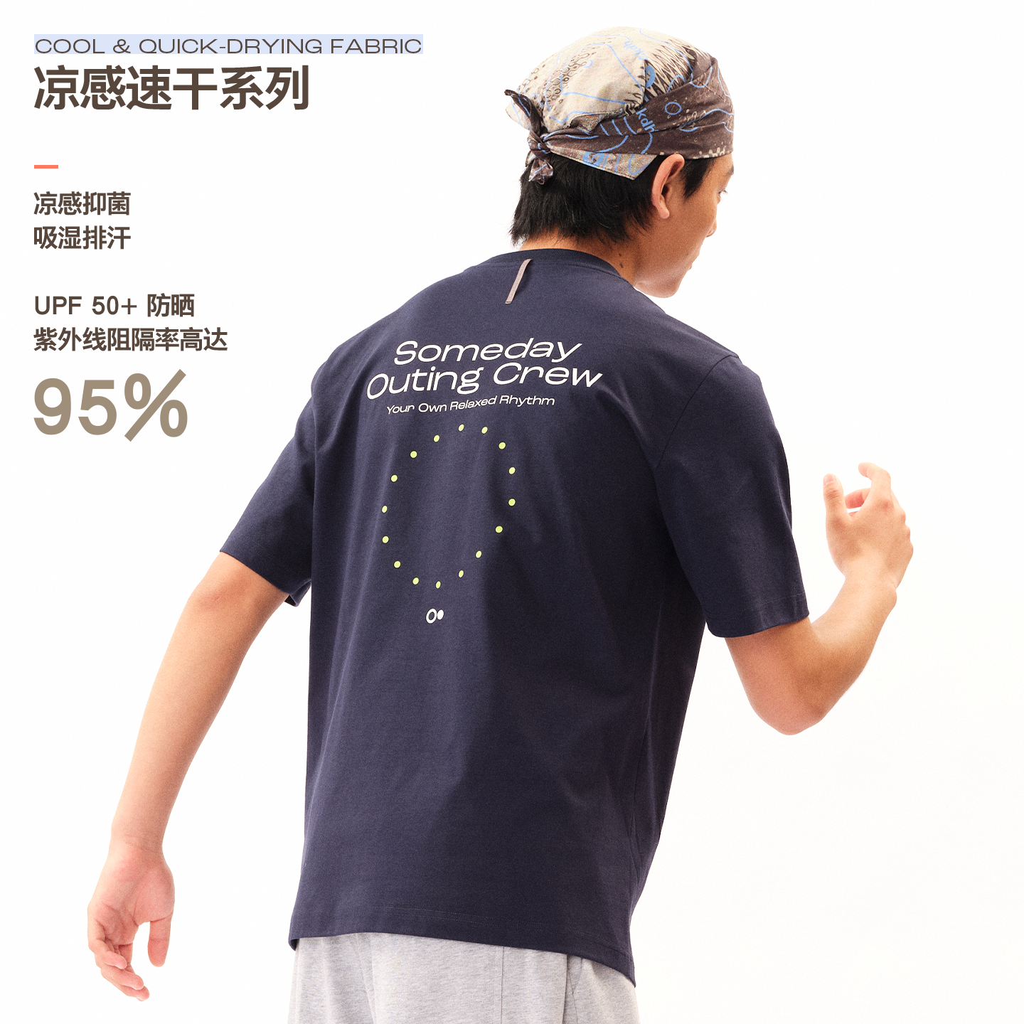 SOC 某日同途系列 凉感速干宽松运动t恤圆领后幅圆点印花夏季短袖 - 实物图